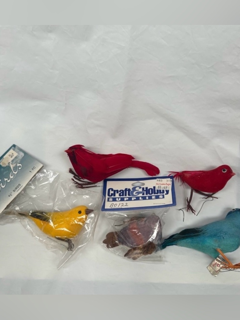 5 vintage feathered birds for crafts lot